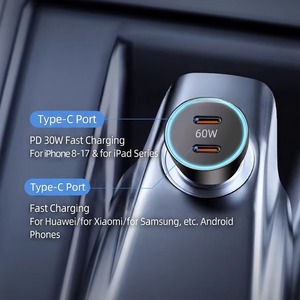 60W PD 3.0 Car Charger Dual Port USB Type C Fast Charging Adapter for Mobile Phone <b>Game</b> Player <b>Smart</b> Watch - Product Image 5