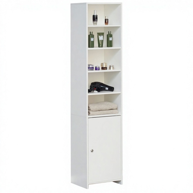Modern Tall Freestanding Bathroom Laundry Storage Organizer Cabinet Linen Tower White for Apartment & Hotel Use