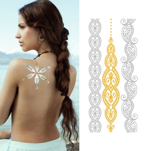 Tatuaje Temporal Impermeable Personalizado de Henna Metálica Dorada para Mujeres, Tatuaje para el Cuerpo y Brazos, Adhesivo de Tatuaje - Product Image 1