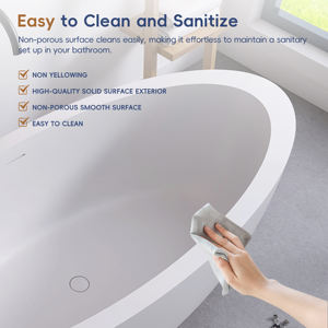 Bañera Independiente Moderna Maydon, Diseño Ovalado Elegante, Superficie Sólida de Piedra Artificial, Ecológica y Duradera, 1850 mm - Product Image 4