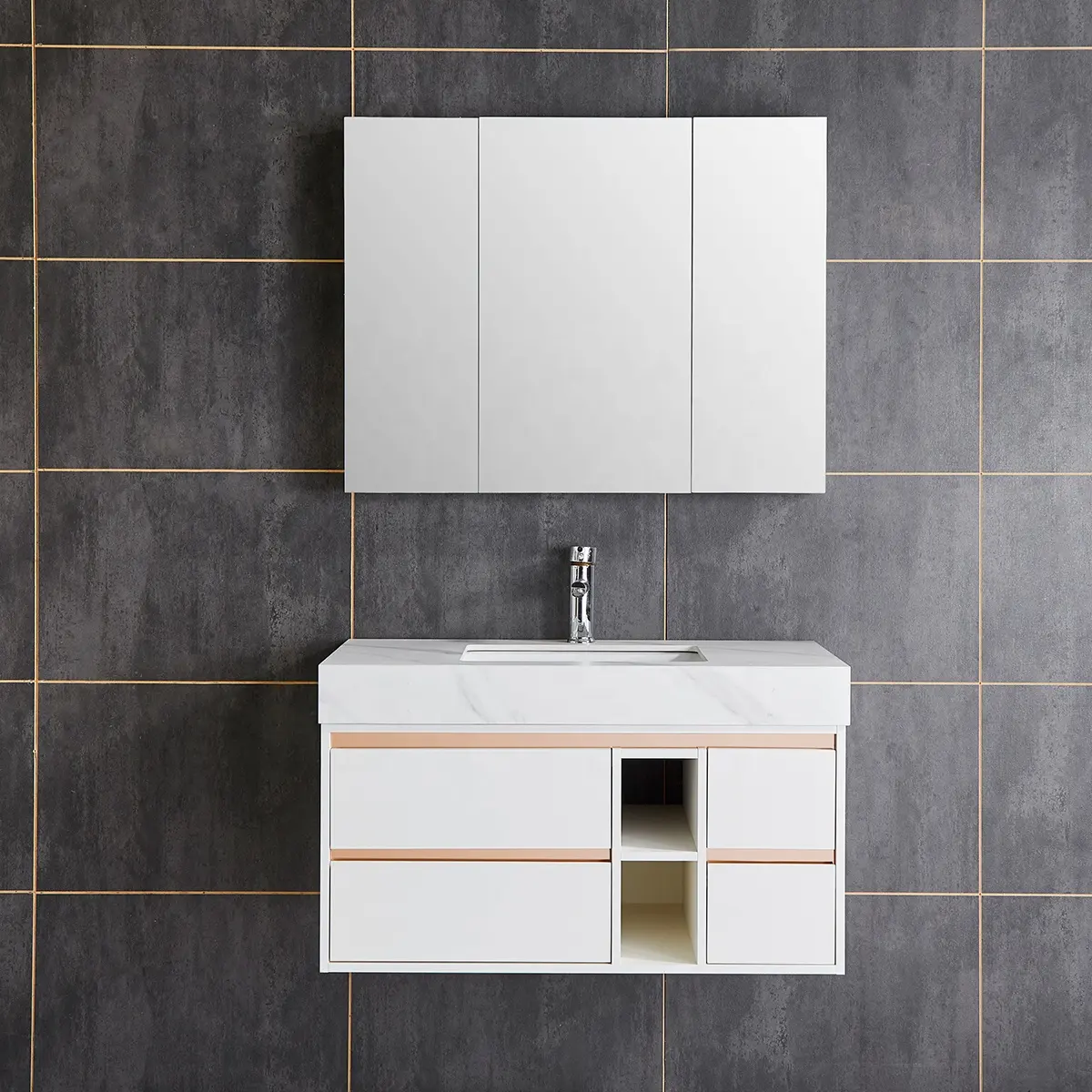 Warna putih Hotel desain Italia 36 inci Combo kamar mandi Vanity dengan cermin kabinet