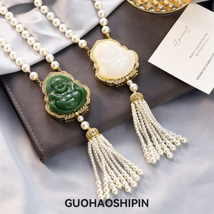 Elegant Buddha Necklace Imitation Pearl Long Sweater Chain Tassel Pendant Fashion Jewelry Gift - Product Image 5