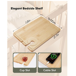 Plateau de chevet en bambou avec chargeur sans fil pour téléphone et support à lunettes - Product Image 2
