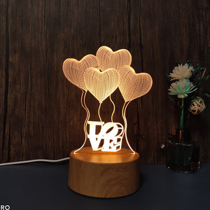 Luz LED nocturna recargable moderna, placa acrílica 3D, fábrica de alta calidad personalizada, nueva y extraña Base de madera para uso en la habitación - Product Image 4