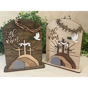 Christian Empty Tomb " He Is Risen" Religious <b>Home</b> Decor Easter Table <b>Sign</b> - Product Image 3