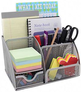 Office Supplies Multi-functional Stationery Storage 5 Compartments Black Metal Mesh Desk Organizer for Pencil <b>Pen</b> Holder - Product Image 1
