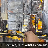 Peinture abstraite de paysage urbain faite à la main, acrylique, colonnes lumineuses verticales, texture épaisse, art mural pour la décoration intérieure de salon de luxe