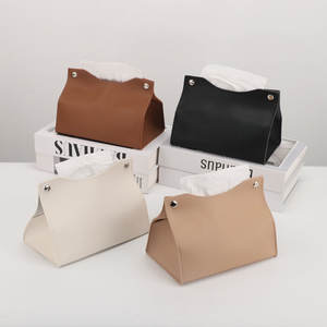 Boîte à mouchoirs simple en cuir noir, étanche, multifonctionnelle, pour rangement de voiture - Product Image 2