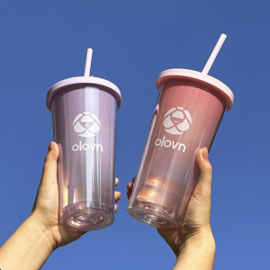 Wholesale 20oz 24oz <strong>Plastic</strong> Acrylic Double Wall <strong>Clear</strong> <strong>Tumbler</strong> Bubble Tea Cups with Straw, Factory Customized Milk Tea <strong>Tumblers</strong> - Product Image 5