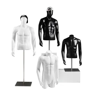 Mudo blanco y negro musculoso deporte masculino parte superior del cuerpo modelo torso ropa interior maniquí hombre cuerpo completo
