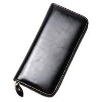 Dompet Wanita Kulit Sapi Asli Model Clutch Panjang dengan Ritsleting, Dompet Koin Kulit Asli Tempat Kartu Kunci