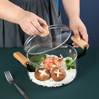 Marmite de cuisine en verre transparent borosilicate avec poignées en bois, nouveau design