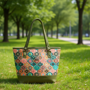 Bolso Tote de Yute para Mujer Fana Ethan, Color Verde Oliva, Diseño Floral, Forro de Lona, Estilo Bohemio, Uso Diario - Product Image 2