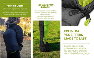 WOQI Sac de couchage de camping simple Conception de <span class=keywords><strong>pied</strong></span> confortable Zone de <span class=keywords><strong>pied</strong></span> étendue Unique Temps froid Aventures en plein air d'été - Product Image 4