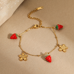 Bijoux pour bébés mignons Éléments de fruits Bracelet hypoallergénique en acier inoxydable Étanche Fleur de fraise et de cerisier pour filles - Product Image 1