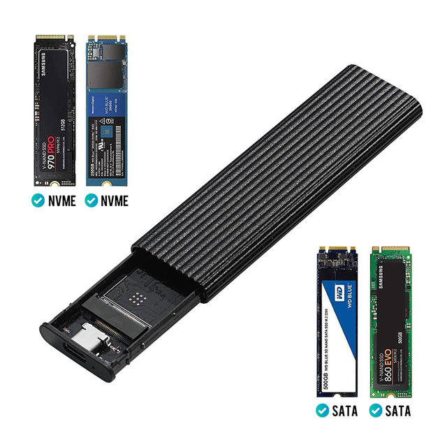 M.2 Ngff Nvme 2 in 1 Enclosure Nvme Enclosure Metal case B m Key M.2 Ngff Ssd to 2.5 Sata case Ssd Pcie to Usb 2280