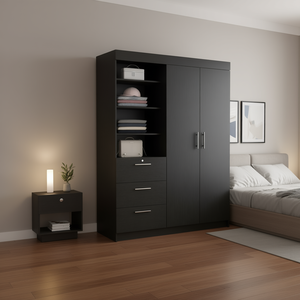 Juego de dormitorio Peyton de 2 piezas, armario y mesita de noche, muebles modernos contemporáneos negros para dormitorio - Product Image 2