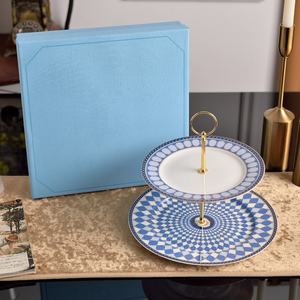 Présentoir à gâteaux rond élégant à 2 niveaux, plateau décoratif unique pour fêtes d'anniversaire, vaisselle et assiettes très vendues avec disque décoratif pour gâteaux - Product Image 4