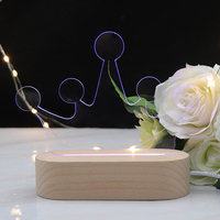 Couronne Acrylique Veilleuse Blanc Ellipse Bois Lumière Base RGB 7 Couleur Changeante Led Lampe pour DIY
