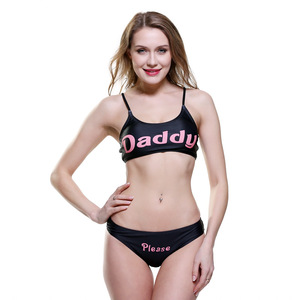 Spice Girls mujeres Cross border moda letra impresa sexy apretado Halter Come here Daddy letra imprimir split <span class=keywords><strong>bikini</strong></span> - Product Image 2
