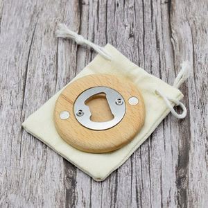 Blank DIY Round Shape Wooden Bottle Opener Coaster <b>Fridge</b> Decoration Magnet Beer Bottle Opener with Bag - Product Image 6