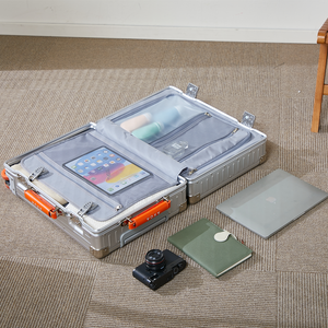 Classic Silver Aluminum Magnesium Alloy <strong>Suitcase</strong> <strong>Hard</strong> <strong>Shell</strong> with Black Accents for Business Trips - Product Image 6
