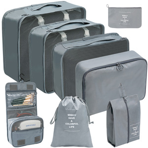 Sacs de rangement pliables en nylon légers et personnalisés pour voyage, lot de 8, imperméables, organisateurs de valise, sacs de rangement de vêtements élégants - Product Image 2