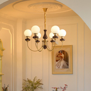 Vintage Nanyang Style Solid Wood French Retro American Magic Bean Lamp Pendant Chandelier for Bedroom <b>Dining</b> Room Study Living - Product Image 1