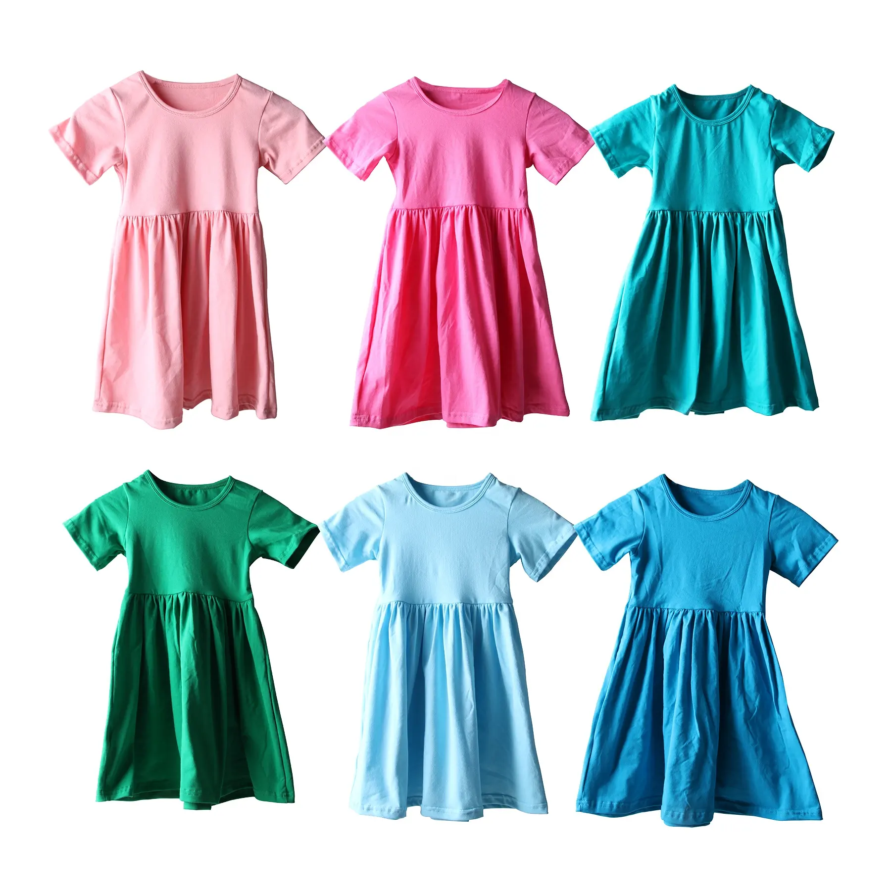 नए फैशन के बच्चों के फ्रॉक, लड़कियों के लिए छोटी आस्तीन वाली बुना हुआ पोशाक, बच्चों के लिए आरामदायक कॉटन पार्टी बेबी गर्ल्स ड्रेस