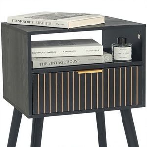 Mesa de Noche Moderna de Mediados de Siglo, de Madera Sólida, con 1 Cajón y Almacenamiento, Color Madera Natural, para Dormitorio y Hotel - Product Image 4