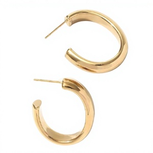 Boucles d'oreilles créoles plaquées or, style classique, bijoux unisexes en alliage, boucles d'oreilles pendantes tendance - Product Image 1
