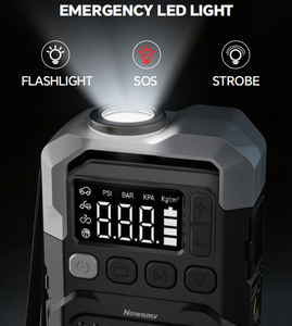 คอมเพรสเซอร์ Newsmy 2-in-1 กระแสสตาร์ท 1200A 150psi พร้อมหน้าจอ LED สำหรับรถยนต์ มอเตอร์ไซค์ จักรยาน และลูกบอล - Product Image 5