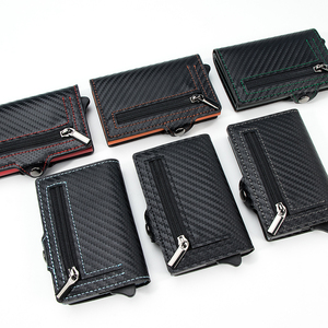Casekey Factory Price Slim Carbon Fibre Business <b>Metal</b> Pop up Card Holder Carteira De Carbono Slide Smart <b>Wallet</b> With Pocket - Product Image 5