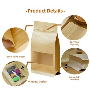 Bolsas de Papel Kraft con Cierre de Ocho Lados y Ventana Transparente, Bolsas para Alimentos con Base, para Envasar Nueces, Té y Aperitivos, con Logotipo Personalizado - Product Image 4
