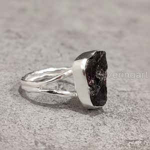 เครื่องประดับหินหยาบผู้หญิงแหวนโกเมนธรรมชาติพลอยดิบ janแทบจะเป็นพลอยวันเกิดวินเทจเครื่องประดับ925แหวนเงินสเตอร์ลิง - Product Image 1