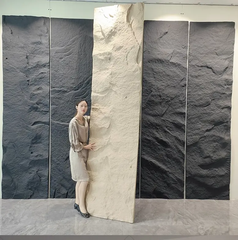 Kaya kaplama taş duvar paneli tek duvar tek parça otel lobisinde dekoratif kaya taş duvar panelleri için