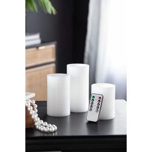 Led <b>Candle</b> <b>Set</b> Of 3 White Flameless <b>Candles</b> With Remote Timer Wax Material For Home Decoration Cylinder Shape Matte Finish - Product Image 3