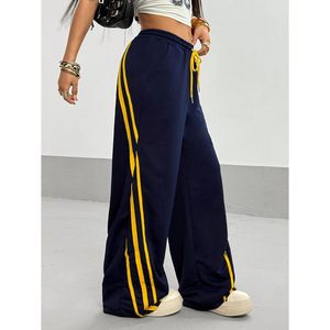 FOXA Pantalon de survêtement large pour femme, taille à cordon, rayé, décontracté, en tissu éponge 100% coton, pour l'automne - Product Image 4
