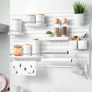 White Wall-Mounted Pegboard Shelf Plastic Single Layer Kitchen Storage Custom Size <b>Suction</b> Cup Installation - Product Image 2