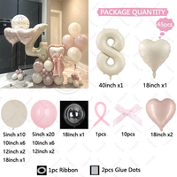 Ensemble de 65 ballons en forme de cœur, couleur crème, chiffres, pour anniversaire, fournitures festives, décoration de fête, accessoires de photographie d'anniversaire