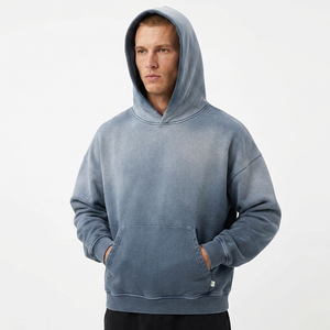 Sweat à capuche surdimensionné personnalisé pour homme en coton épais de qualité supérieure, bleu délavé, polaire hiver 400g, anti-boulochage - Product Image 1