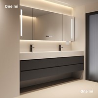 Meuble de salle de bain avec double vasque et miroir, combinant lavabo et table de toilette, avec vasque en porcelaine monobloc, sur pied