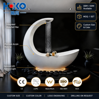 HOKO Soaker berdiri bebas akrilik bentuk bulan putih mewah bak Pengering Modern permukaan mudah bersih untuk menyiram Vila termasuk