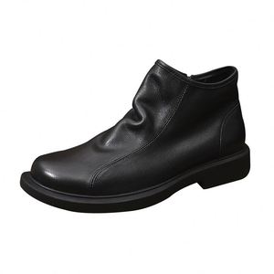 Bottes Courtes Décontractées pour Hommes 2026 en Cuir Véritable Souple, avec Fermeture Éclair Latérale, Dessus Plissé, Bout Rond et Semelle Épaisse Basse - Product Image 4
