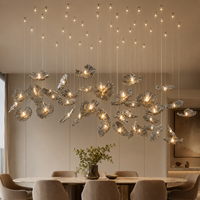 Lustre cascade en verre gris artistique personnalisé, grande suspension lumineuse pour hall d'hôtel, villa, atrium, escalier, éclairage intérieur