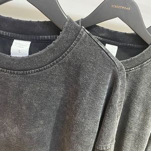 High Quality Blank Long Sleeve 100% Cotton 250 GSM Heavy Weight Tshirts Vintage Streetwear Black Raw Hem Acid Wash T Shirts Men - Product Image 5