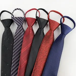 Cravate à fermeture éclair en polyester multicolore à motif de rayures classiques personnalisées très vendue