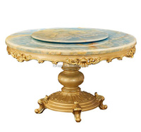 Hot Sales European Round Massivholz Marmor Esstisch und Stühle Set High-End Villa 6 8 10-Sitzer Esstisch mit Plattenspieler