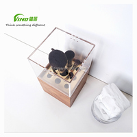Kotak Mewah Walnut Kuningan Berkualitas Tinggi dengan Casing Akrilik Anti Debu untuk Penyimpanan/Pajangan Kuas Makeup Buatan Tangan Hadiah Terbaik