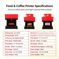 Machine d'impression d'images sur mousse à café multi-tasses, imprimante alimentaire 6 couleurs à encre comestible pour gâteaux et macarons, kit d'encre 100 ml